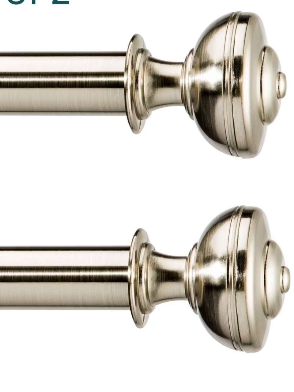 Pack of 2 - 66" - 120" Knob Curtain Rods Brushed Nickel - Adjustable